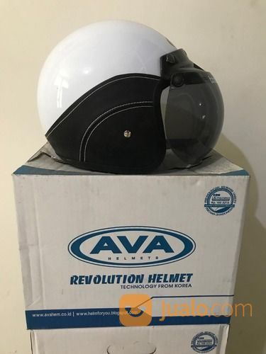 Helm AVA Putih Hitam Fashion White Leather Black
