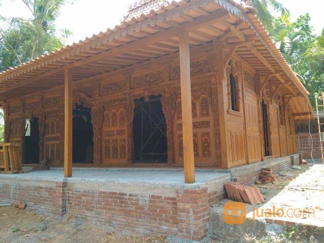 Rumah Adat Jawa Joglo Gebyok Kayu Jati Tumpangsari Ukiran Soko20cm Luas 10X10meter