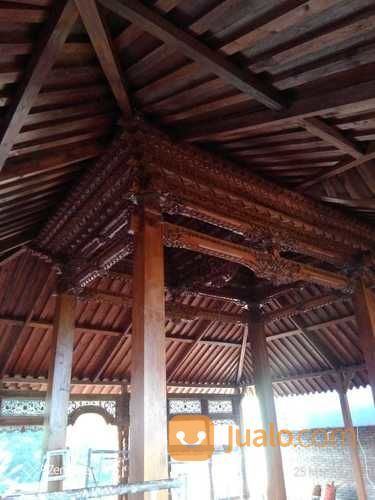 Rumah Adat Jawa Joglo Gebyok Kayu Jati Tumpangsari Ukiran Soko20cm Luas 10X10meter