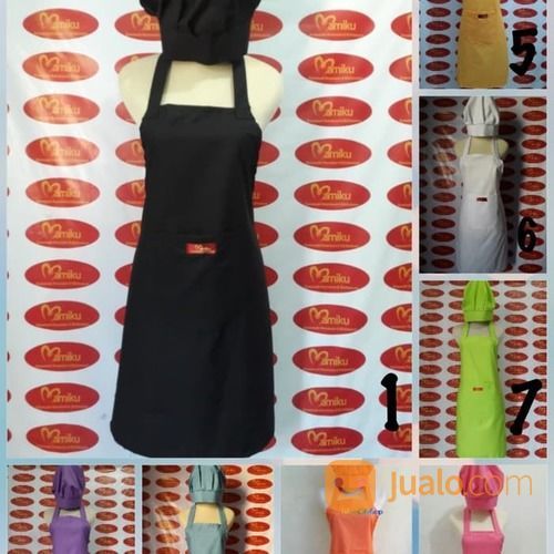 Celemek Set Topi Koki Polos Bahan Katun