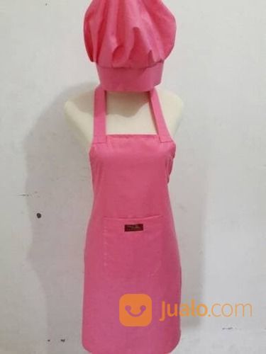 Celemek Set Topi Koki Polos Bahan Katun