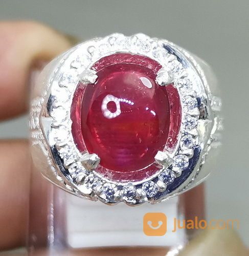 Cincin Batu Rubi Merah Delima Ring Perak Asli Kode 2127a