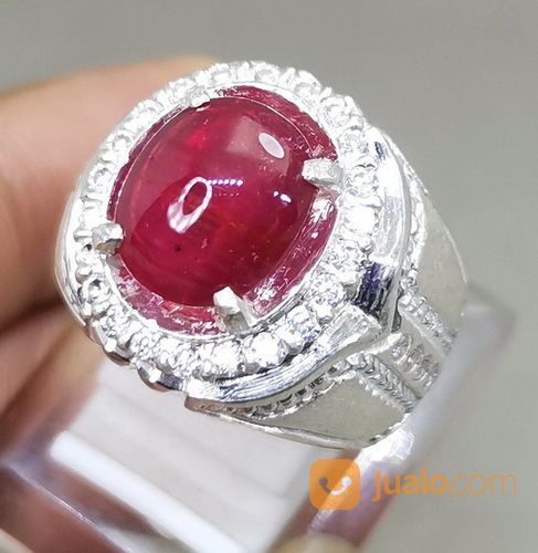 Cincin Batu Rubi Merah Delima Ring Perak Asli Kode 2127a