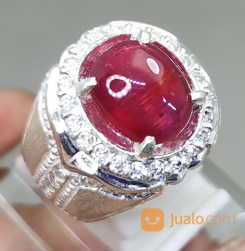 Cincin Batu Rubi Merah Delima Ring Perak Asli Kode 2127a