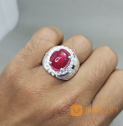 Cincin Batu Rubi Merah Delima Ring Perak Asli Kode 2127a