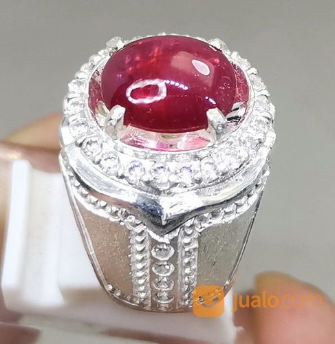 Cincin Batu Rubi Merah Delima Ring Perak Asli Kode 2127a