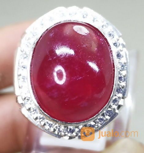 Batu Merah Delima Rubi Besar Bagus Ring Perak Asli Kode 2116a