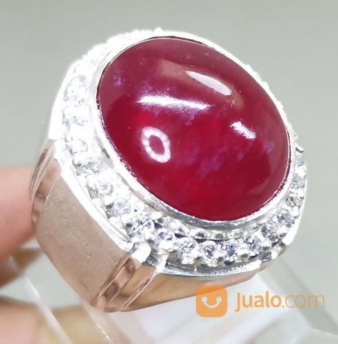 Batu Merah Delima Rubi Besar Bagus Ring Perak Asli Kode 2116a