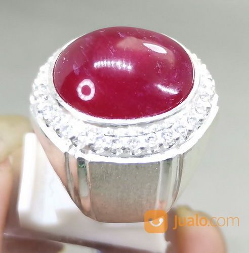 Batu Merah Delima Rubi Besar Bagus Ring Perak Asli Kode 2116a
