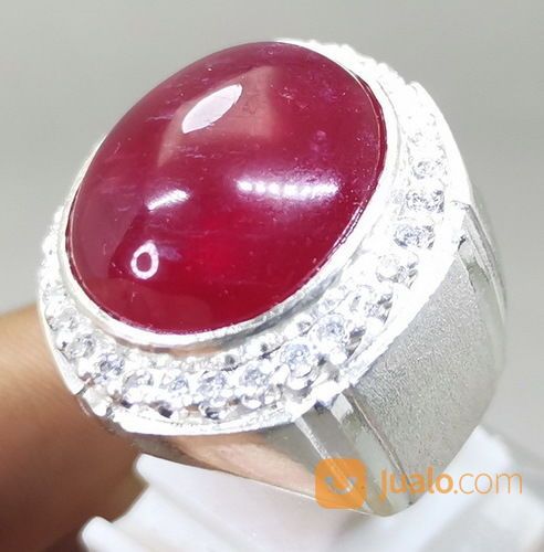 Batu Merah Delima Rubi Besar Bagus Ring Perak Asli Kode 2116a