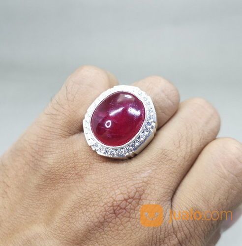 Batu Merah Delima Rubi Besar Bagus Ring Perak Asli Kode 2116a