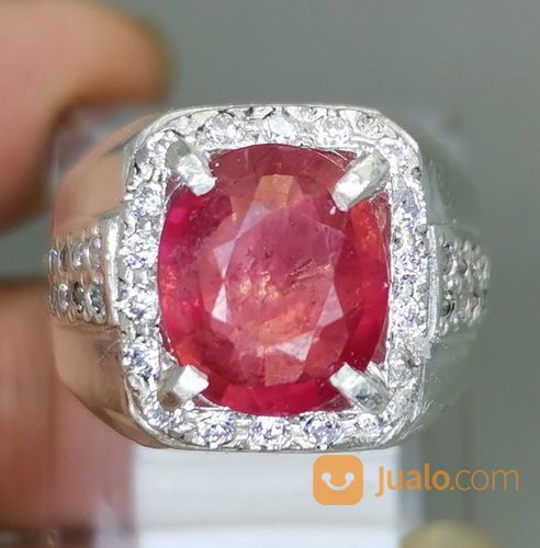 Batu Rubi Natural Merah Cutting Asli Ring Perak Kode 2101a