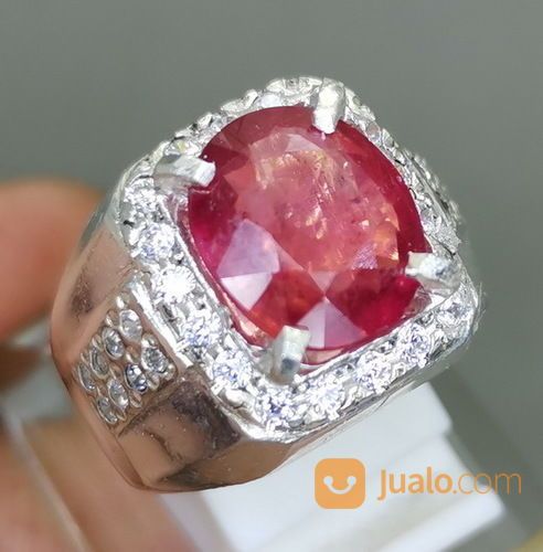 Batu Rubi Natural Merah Cutting Asli Ring Perak Kode 2101a