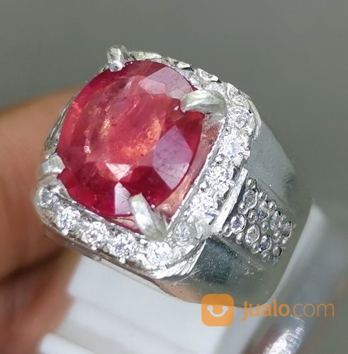 Batu Rubi Natural Merah Cutting Asli Ring Perak Kode 2101a