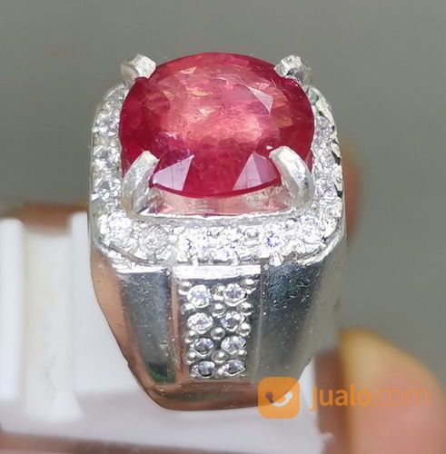 Batu Rubi Natural Merah Cutting Asli Ring Perak Kode 2101a