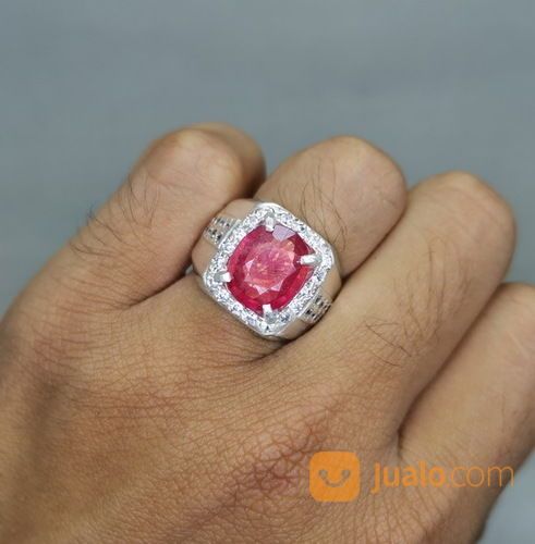 Batu Rubi Natural Merah Cutting Asli Ring Perak Kode 2101a