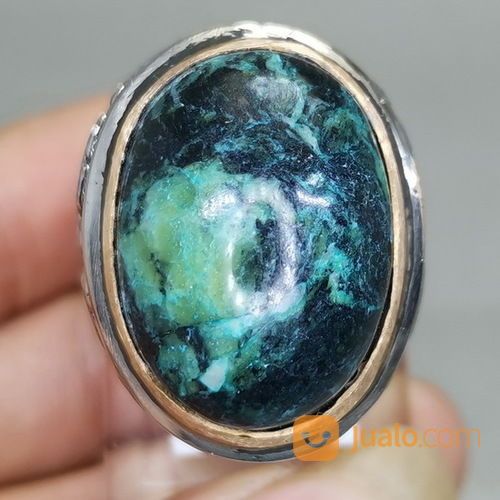 Cincin Batu Akik Badar Besi Hijau Hitam Antik Asli Kode 2094a