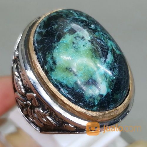 Cincin Batu Akik Badar Besi Hijau Hitam Antik Asli Kode 2094a