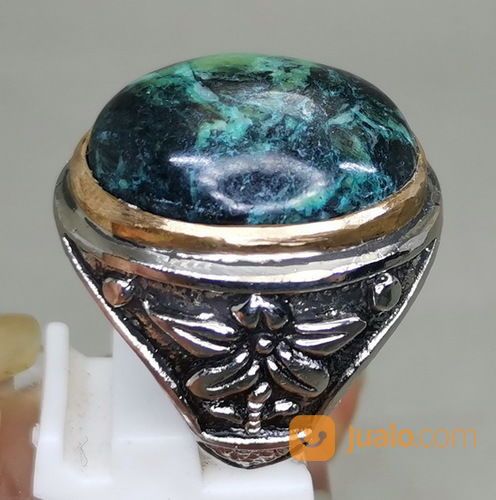 Cincin Batu Akik Badar Besi Hijau Hitam Antik Asli Kode 2094a