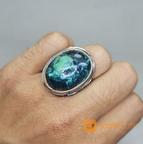 Cincin Batu Akik Badar Besi Hijau Hitam Antik Asli Kode 2094a