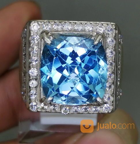 Natural Blue Topas Swiss Ring Perak Asli Kode 2080a
