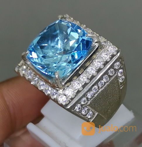 Natural Blue Topas Swiss Ring Perak Asli Kode 2080a