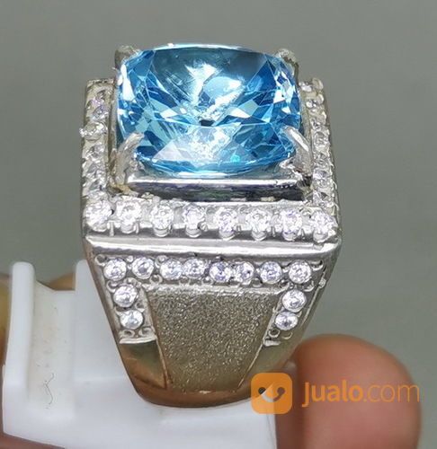 Natural Blue Topas Swiss Ring Perak Asli Kode 2080a
