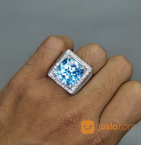 Natural Blue Topas Swiss Ring Perak Asli Kode 2080a