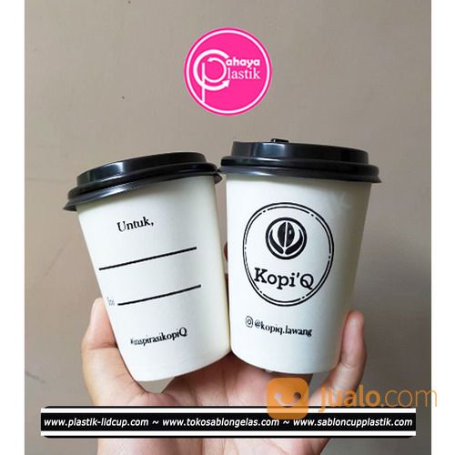 Sablon Paper Cup 8 Oz + Tutup Hitam (Kemasan Hot Coffee Kekinian)