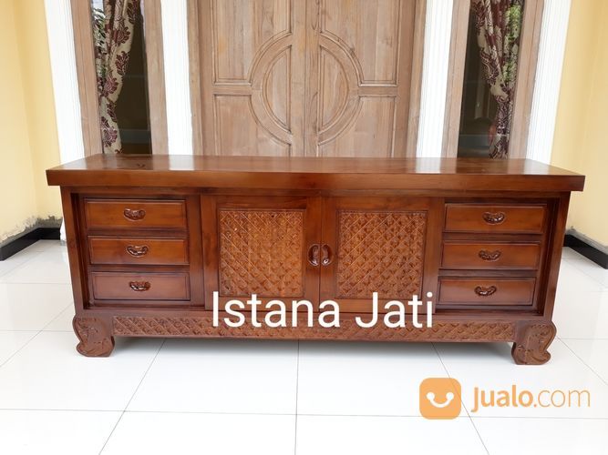 Meja Tv Finishing Brown Jati Big Jepara 16g9k