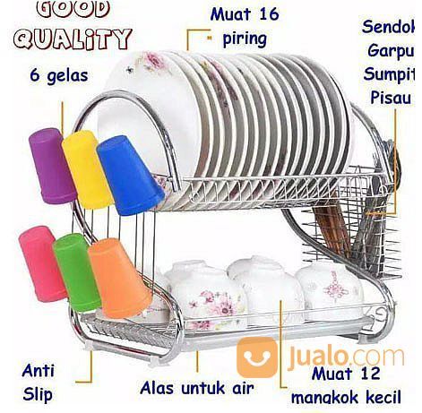 Rak Cuci Piring 2 Tingkat Wadah Dua Susun Praktis Stainless Steel Tidak Mudah Berkarat