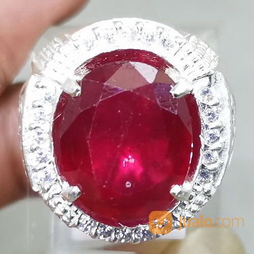 Cincin Batu Permata Ruby Merah Darah Kating Ring Perak Asli