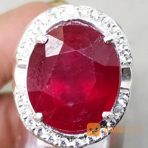 Cincin Batu Ruby Merah Cutting Besar Ring Perak Asli