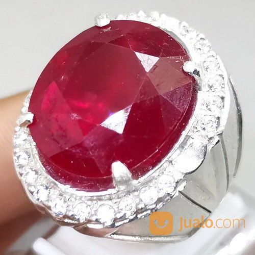 Cincin Batu Ruby Merah Cutting Besar Ring Perak Asli