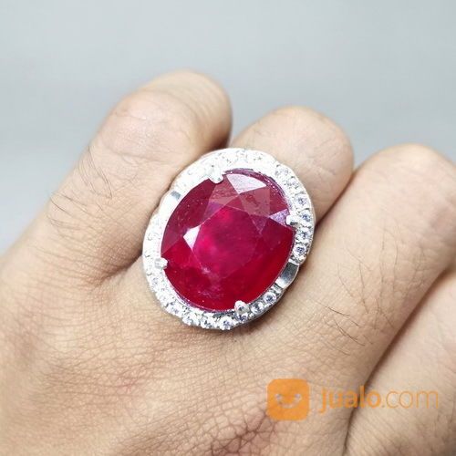 Cincin Batu Ruby Merah Cutting Besar Ring Perak Asli