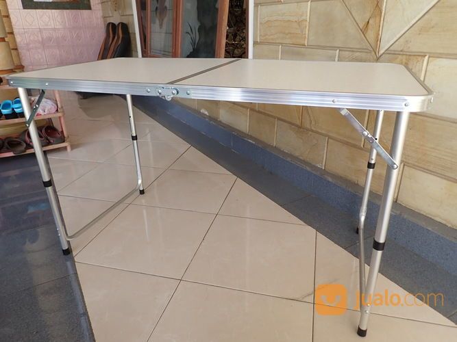 Meja Lipat Koper Portable Kaki Bulat Aluminium Lapis HPL