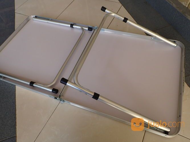 Meja Lipat Koper Portable Kaki Bulat Aluminium Lapis HPL