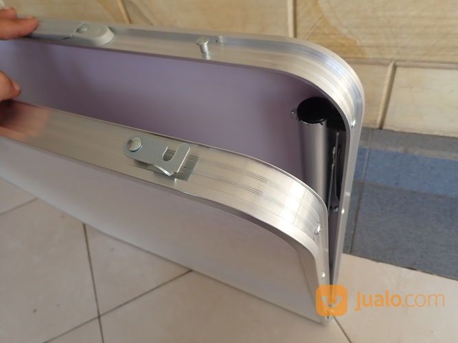 Meja Lipat Koper Portable Kaki Bulat Aluminium Lapis HPL