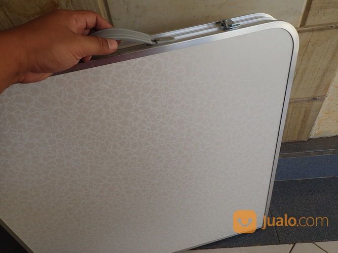 Meja Lipat Koper Portable Kaki Bulat Aluminium Lapis HPL