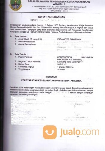 Jasa Kepengurusan Sertifikasi Surat Izin Layak Operasi Alat Excavator Beko