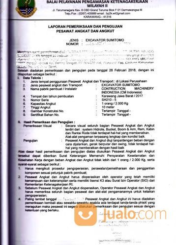 Jasa Kepengurusan Sertifikasi Surat Izin Layak Operasi Alat Excavator Beko