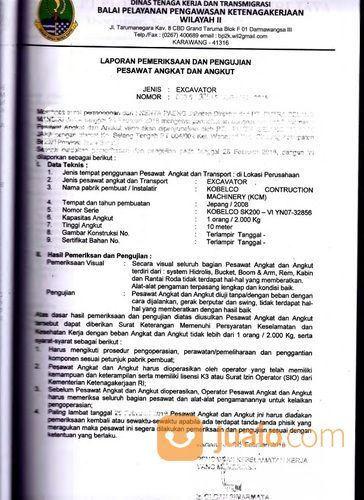 Jasa Kepengurusan Sertifikasi Surat Izin Layak Operasi Alat Excavator Beko