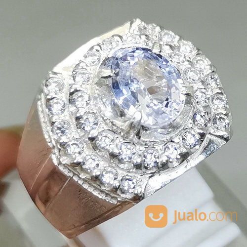 Cincin Batu White Safir Putih Bening Ceylon Ring Perak Asli