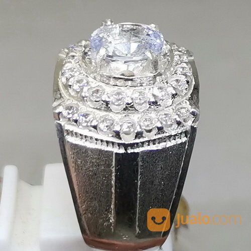 Cincin Batu White Safir Putih Bening Ceylon Ring Perak Asli
