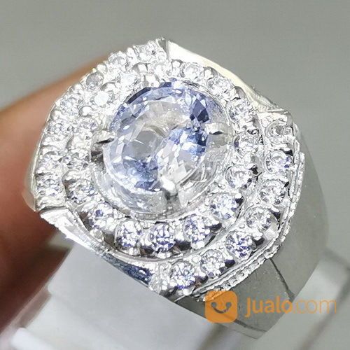 Cincin Batu White Safir Putih Bening Ceylon Ring Perak Asli