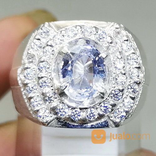 Cincin Batu White Safir Putih Bening Ceylon Ring Perak Asli