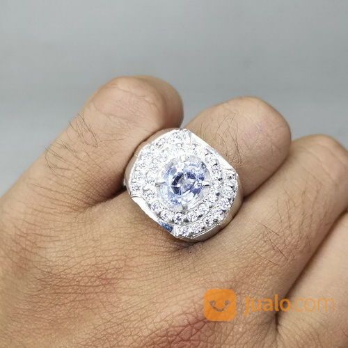Cincin Batu White Safir Putih Bening Ceylon Ring Perak Asli