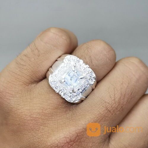 Cincin Batu Permata White Safir Putih Bening Srilangka Ring Perak Asli