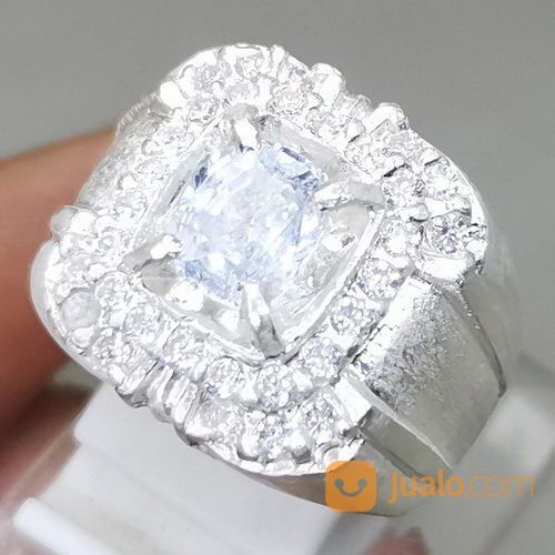 Cincin Batu Permata White Safir Putih Bening Srilangka Ring Perak Asli