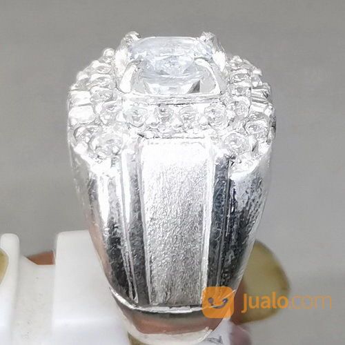 Cincin Batu Permata White Safir Putih Bening Srilangka Ring Perak Asli